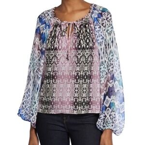 Ramy Brook Kayden Silk Blouse Large Boho Snakeskin Print Multi-Color Long Sleeve